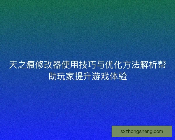天之痕修改器使用技巧与优化方法解析帮助玩家提升游戏体验