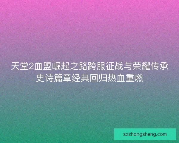 天堂2血盟崛起之路跨服征战与荣耀传承史诗篇章经典回归热血重燃