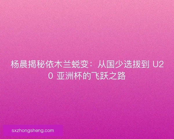 杨晨揭秘依木兰蜕变：从国少选拔到 U20 亚洲杯的飞跃之路